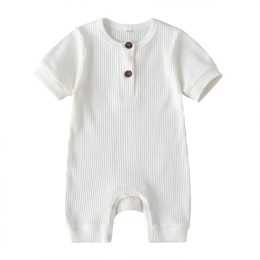 Baby Boys Girls Short Sleeve Romper Summer Toddler Clothes Infant Solid Color Knit Rib O Neck Jumpsuits Playsuit Outfits