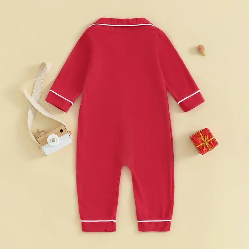 Baby Boys Girls Rompers Pajamas Patchwork Turn-Down Collar Buttons Long Sleeve Infant Jumpsuits Sleepwear Spring Fall Nightwear