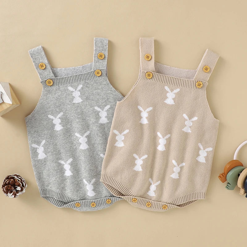 Baby Bodysuits Cotton Knitted Toddler Kid Sling Clothes 0-18M Overalls Cute Rabbits Infant Boy Girl Jumpsuit Sleeveless Newborns