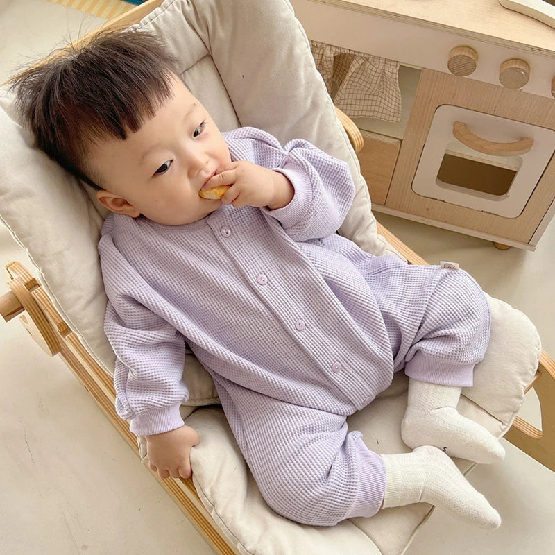 Baby Boy Waffle Jumpsuit Spring Autumn Girl Solid Bodysuits for Infants Cotton Casual Kids Clothes Boys Costumes