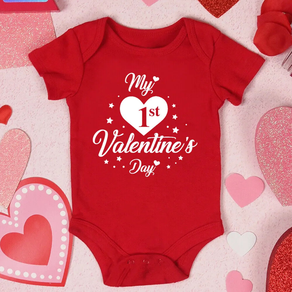 My First Valentine's Day Printed Baby Romper Newborn Red Cotton Bodysuit Valentine Party Infant Outfit Toddler Holiday Jumpsuit