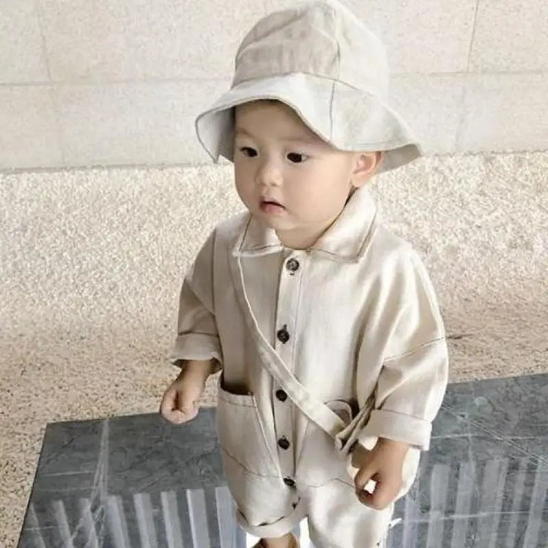 New Autumn Baby Cardigan Dungarees Style Casual Romper Boy Girl Children Solid Full Sleeves Denim Jumpsuit Kid Cotton One-piece