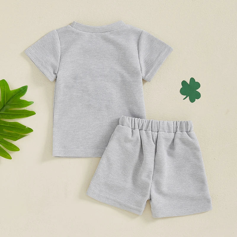 Lioraitiin Toddler Baby Boy Girl St Patricks Day Clover Waffle Short Sleeve Shirt Summer Spring Clothes