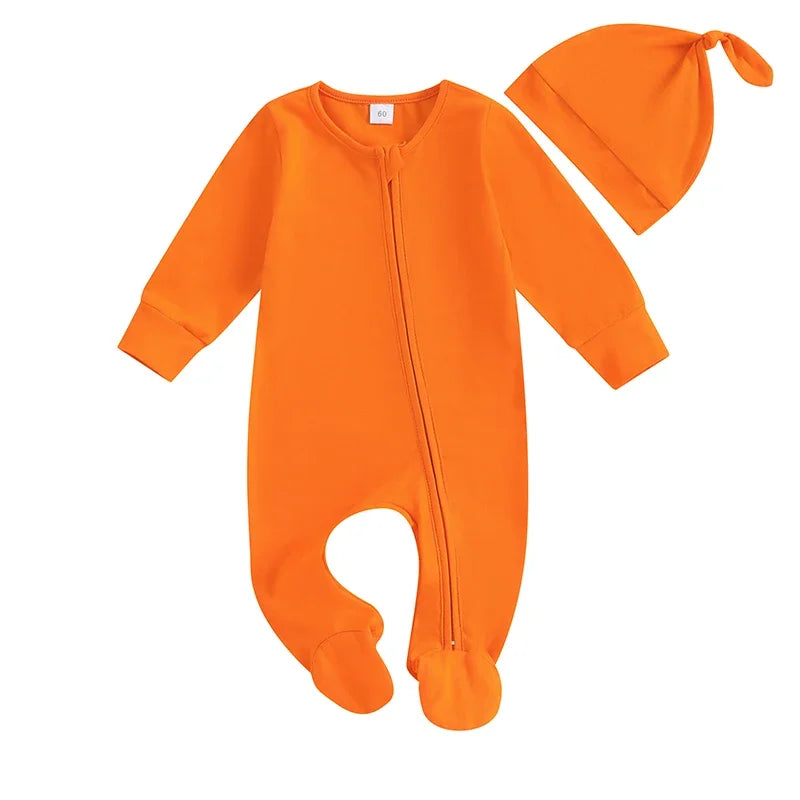 Autumn Newborn Infant Baby Boys Girls Footies Romper Playsuit Solid Cotton Long Sleeve Baby Zipper Jumpsuit Newborn Clothes