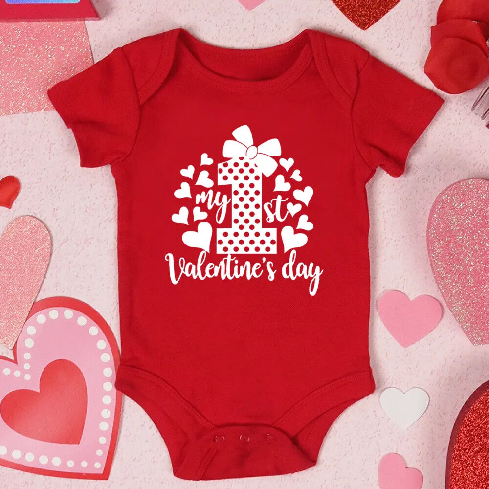 My First Valentine's Day Printed Baby Romper Newborn Red Cotton Bodysuit Valentine Party Infant Outfit Toddler Holiday Jumpsuit