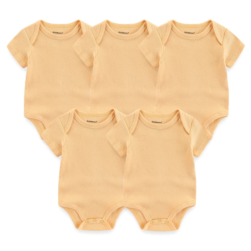 Solid Color 5Pieces Unisex Ribbed Cotton Newborn Baby Girl Clothes Set Short Sleeve Bodysuits Baby Boy Clothes Summer