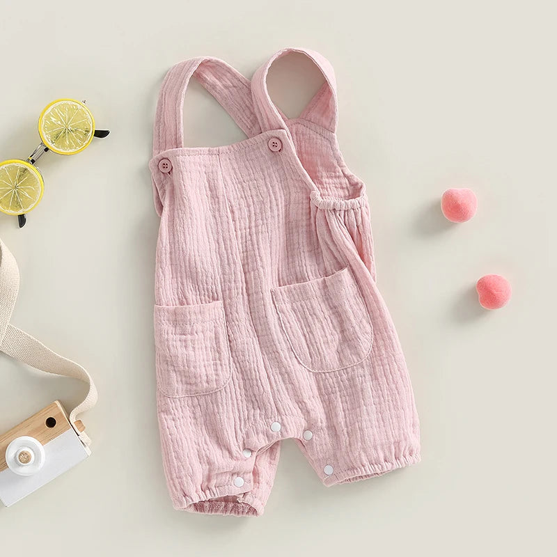 ma&baby 0-24M Newborn Infant Baby Boy Girl Jumpsuit Pocket Sleeveless Romper Overalls Summer Clothing