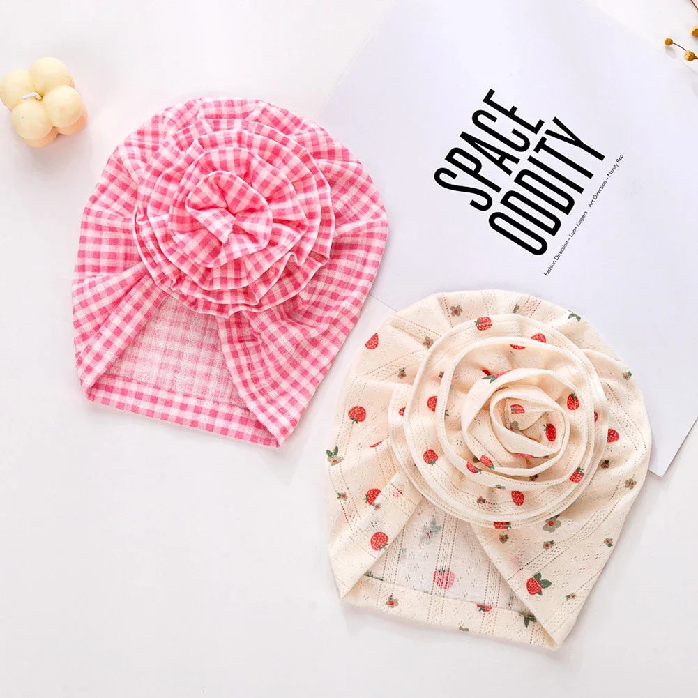 0-4T Cotton Bonnet Baby Girls Newborn Floral Printed Beanie Children Printed Summer Hollow Hats Flower Beanie Infant Indian Hat