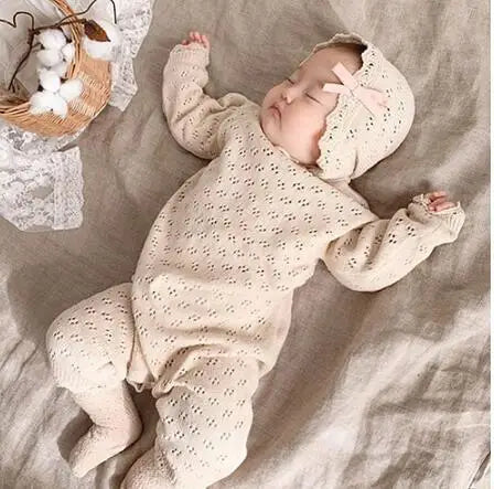 Solid Knitting Cotton Long Sleeve One piece Outfit Toddler Baby Boys Girl Romper Spring Autumn Newborn Baby Girls Jumpsuit