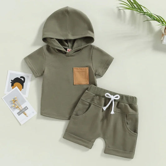 0-3Y Toddler Infant Baby Boy Clothes Sets Fashion Short Sleeves Hooded T-shirt Top + Short Pants Summer Newborn Outfits