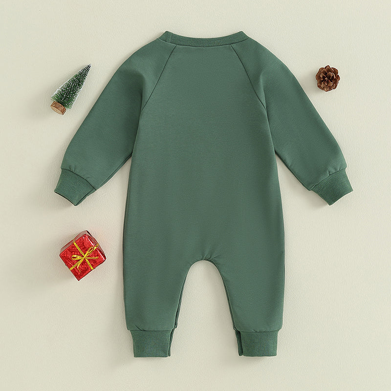 Lioraitiin 0-18M Newborn Baby Boy Girl Fall Romper Long Sleeve Letter Printed Crew Neck Jumpsuit Red Green Clothing