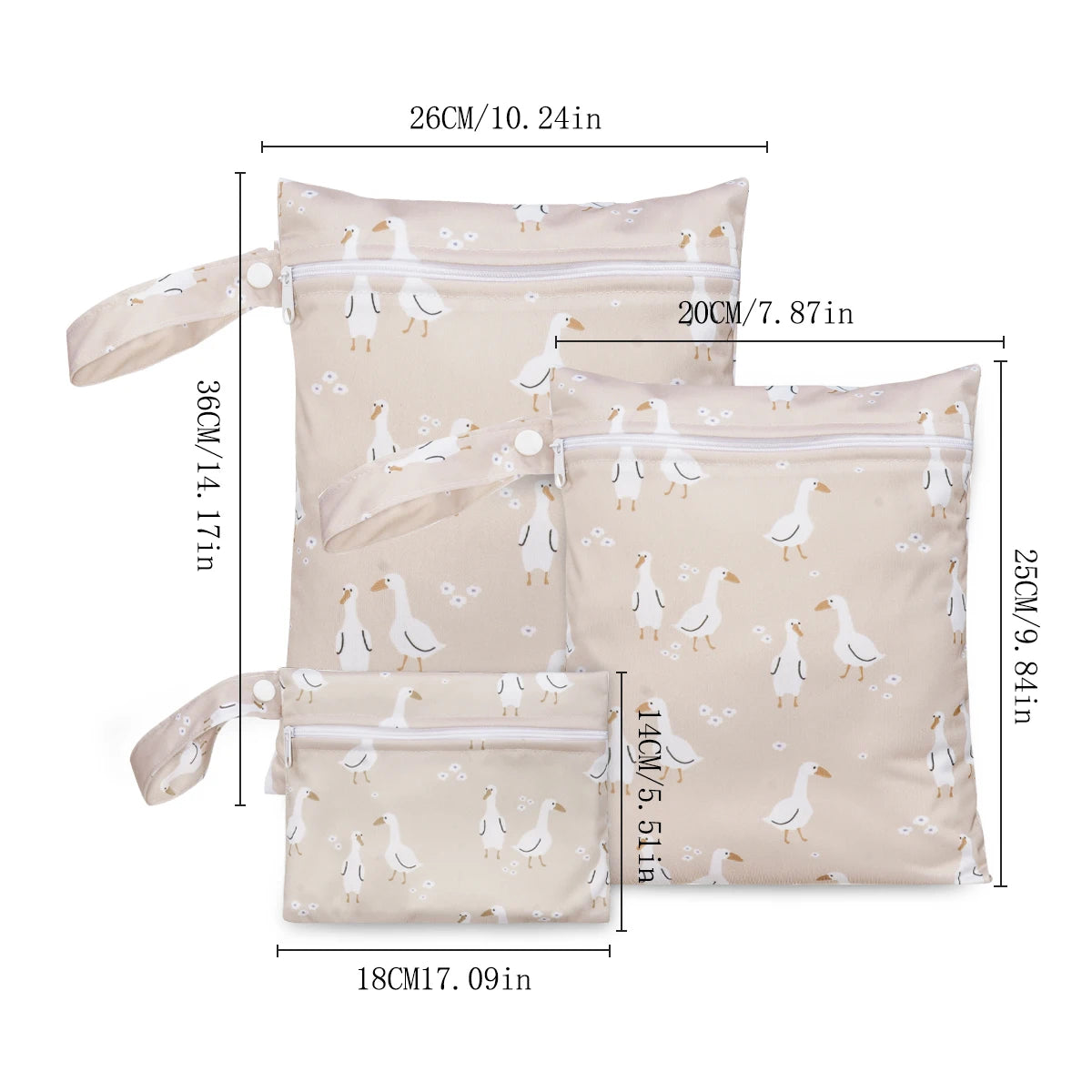 Elinfant 3PCS Recycled Fabric Waterproof Wet Dry Bag Portable Diaper Bag Sanitary Storage Bag