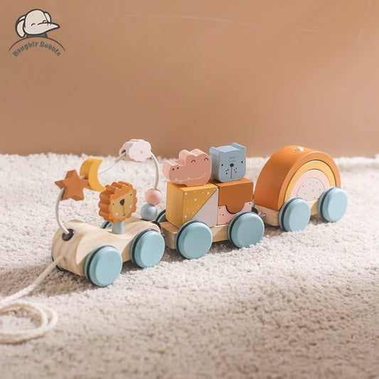 Baby Montessori Toys Wooden Train Baby Educational Toys Wooden Rainbow Blocks Trolley Baby Learning Toys Children Birthday Gifts