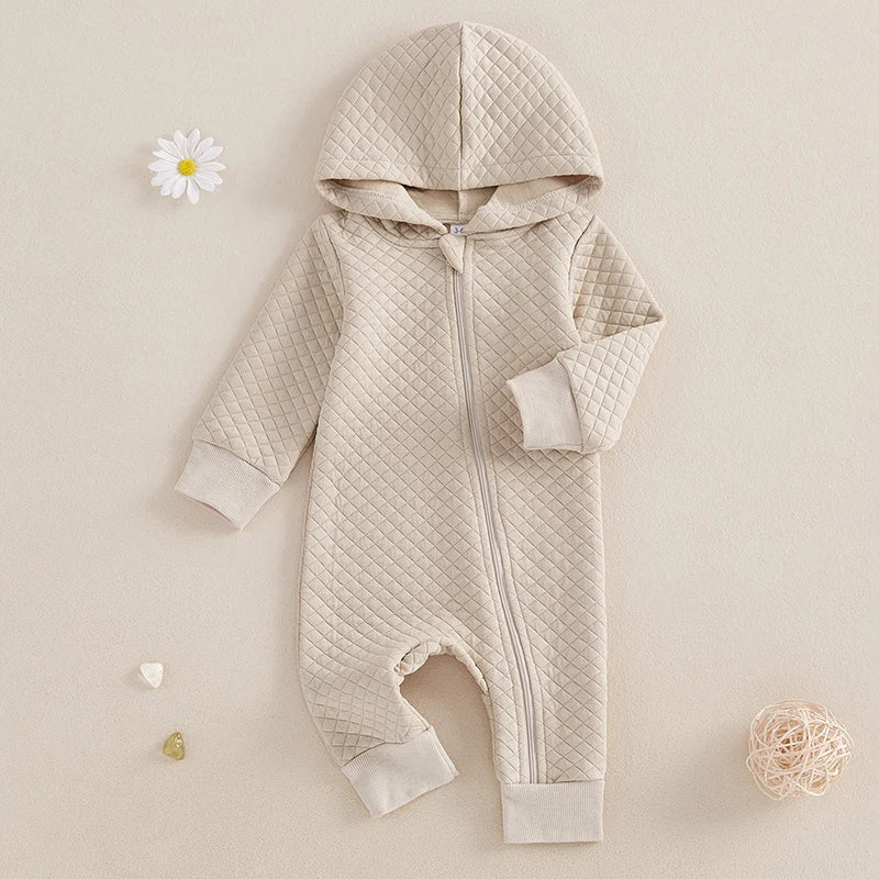 Newborn Baby Boys Girls Hooded Jumpsuits Fall Winter Casual Long Sleeve Zip Up Hoodies Rompers Toddlers Infants Pajamas