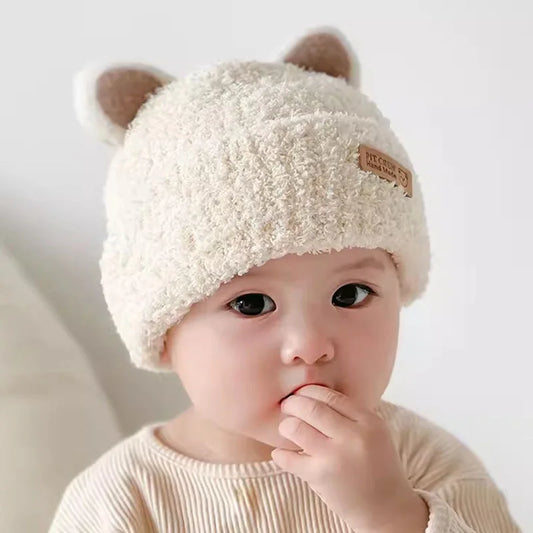 Baby Boy Beanie Protect Neck Bear Windproof Winter Child Cartoon Hat Knitted Warm Kids Girls Earflap Caps