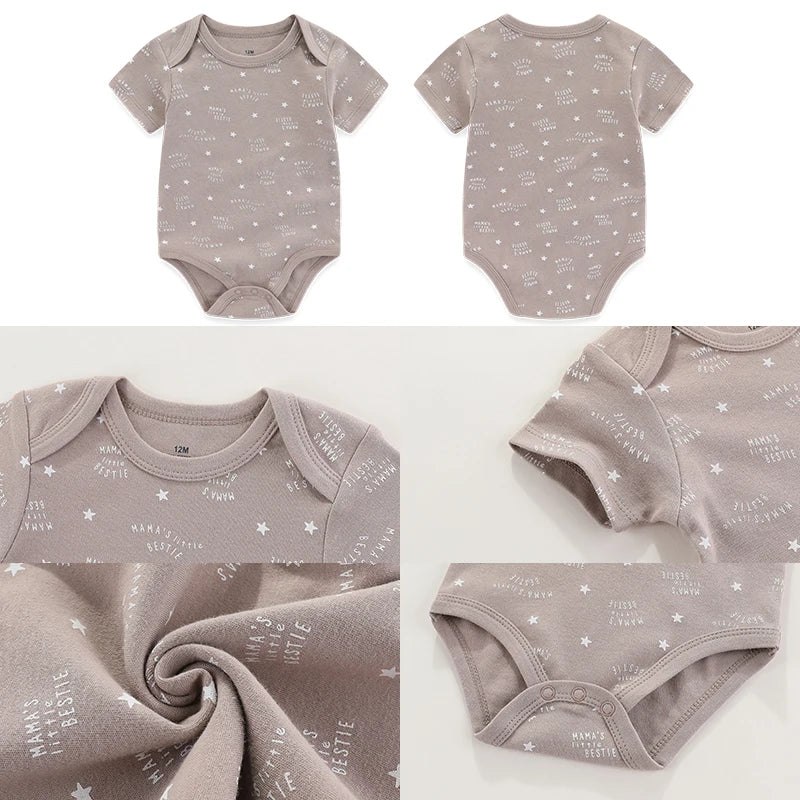 aple Leaf Print Baby Short sleeved jumpsuit 5-piece set Baby Boys Outgoing Clothing Baby Full Moon Clothing 100% Cotton