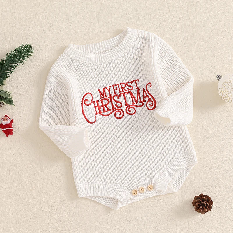 Newborn Baby Girl Boy Christmas Outfit Sweater Oversized Knitted Sweatshirt Romper Infant Warm Fall Winter Clothes