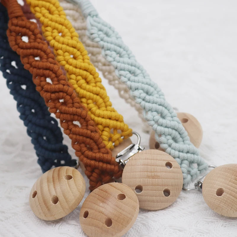 Vintage macrame Pacifier Clip Baby Cotton infinity Pacifier Chain for Newborn Teething Soother Chew Dummy Clips Hand Made