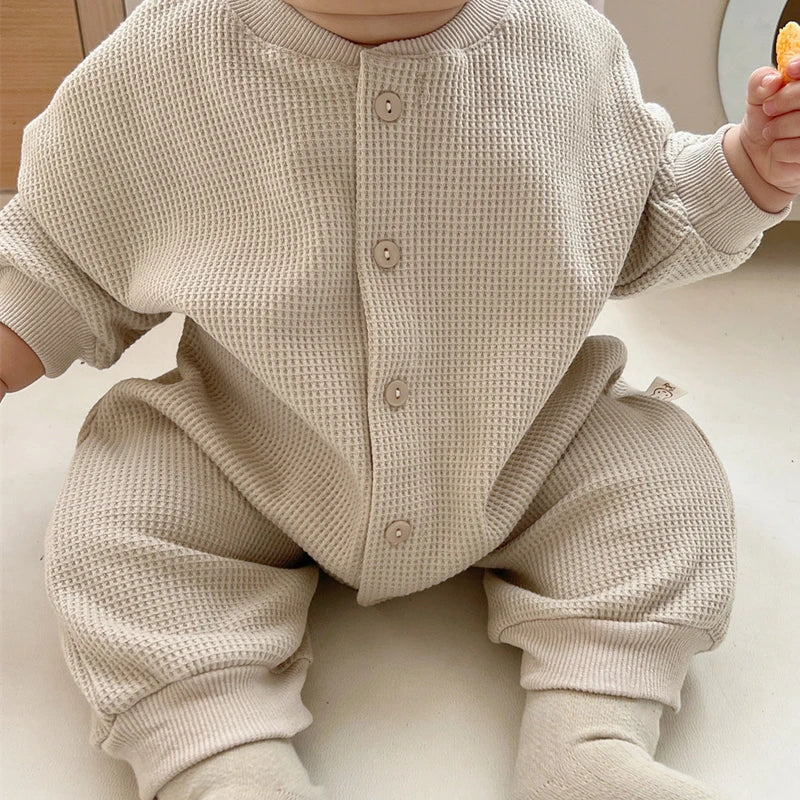 Baby Boy Waffle Jumpsuit Spring Autumn Girl Solid Bodysuits for Infants Cotton Casual Kids Clothes Boys Costumes