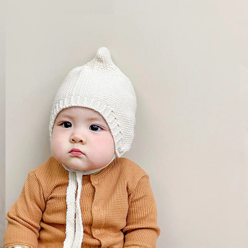 Candy Color Baby Knit Hat Autumn Winter Infant Ear Protection Cap Cute Cartoon Kids Boy Girl Lacing Beanie Caps