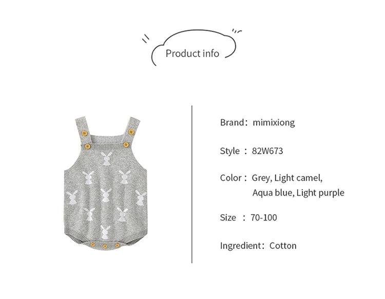 Baby Bodysuits Cotton Knitted Toddler Kid Sling Clothes 0-18M Overalls Cute Rabbits Infant Boy Girl Jumpsuit Sleeveless Newborns