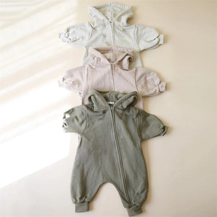 Organic Cotton Baby Romper Hooded Infant Autumn Spring Long Sleeve Jumpsuit Zipper Outwear Toddler Boys Girls Hoodies Outfits