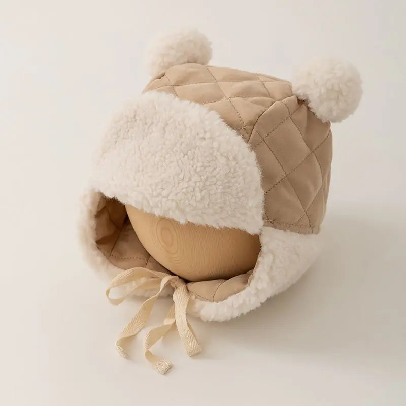 Baby Winter Ear Protection Hat Cute Newborn Infant Lamb Fleece Warm Cap Solid Color Outdoor Windproof Boy Girl Earmuffs Beanie