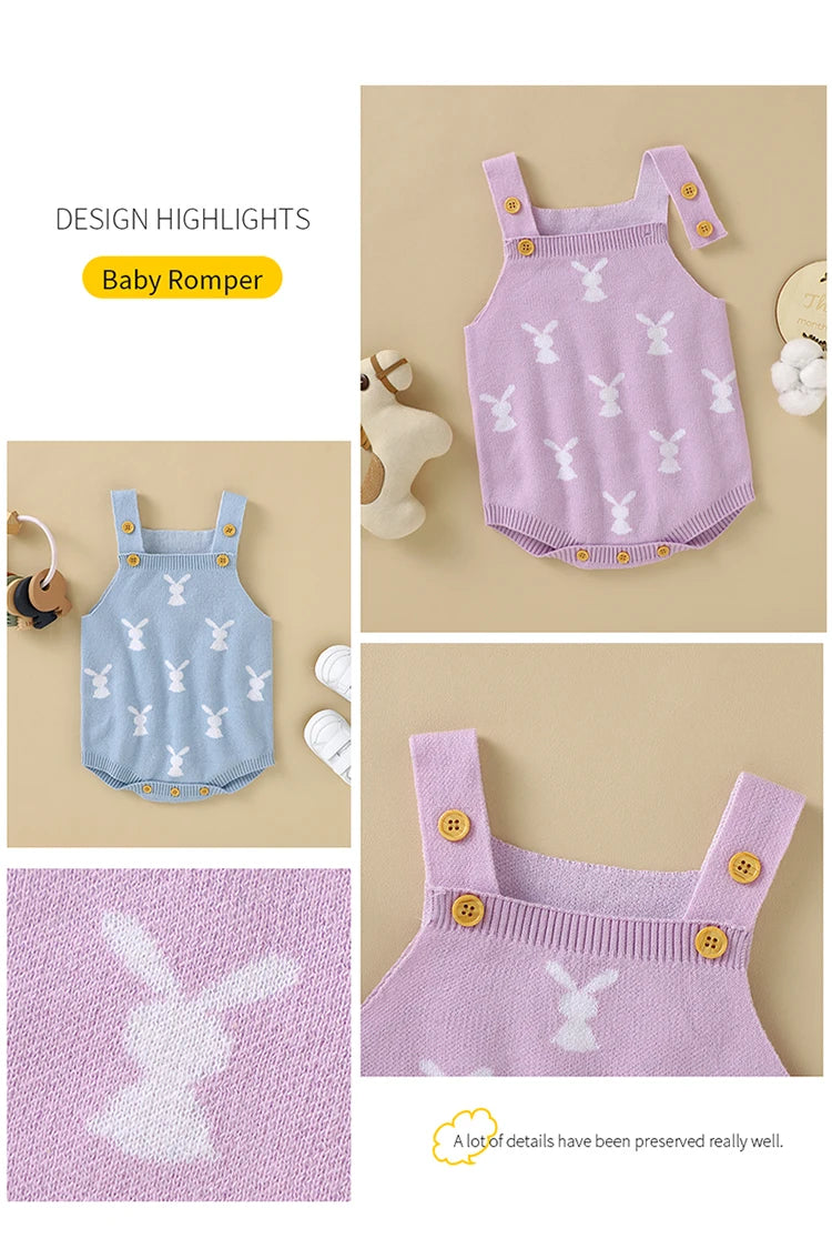 Baby Bodysuits Cotton Knitted Toddler Kid Sling Clothes 0-18M Overalls Cute Rabbits Infant Boy Girl Jumpsuit Sleeveless Newborns