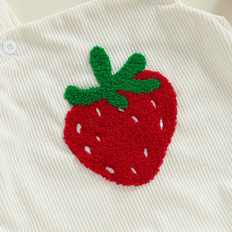 Pudcoco Infant Baby Girls Romper Ribbed Strawberry Embroidery Sleeveless Knit Infant Jumpsuit for Summer