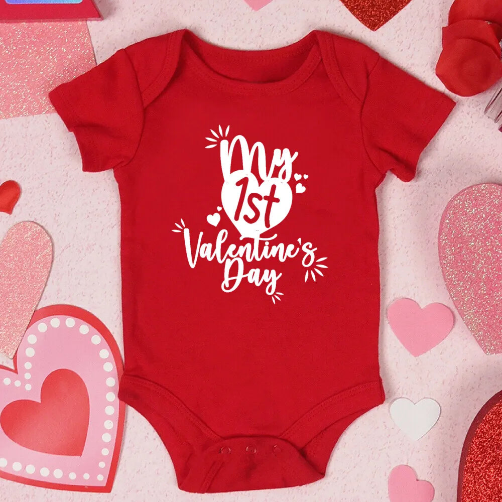 My First Valentine's Day Printed Baby Romper Newborn Red Cotton Bodysuit Valentine Party Infant Outfit Toddler Holiday Jumpsuit