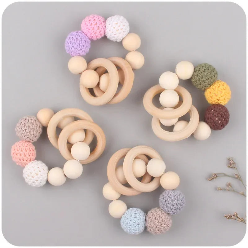 1-2 pcs Baby Pacifier Clip Wooden Teethers Bracelet Set Silicone Beads Babies Soothe Nipple Teething Toys Anti-lost Chain Newborn