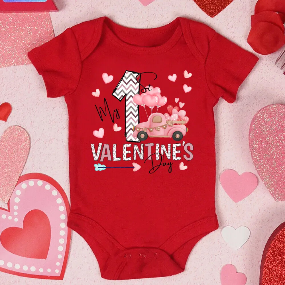 My First Valentine's Day Printed Baby Romper Newborn Red Cotton Bodysuit Valentine Party Infant Outfit Toddler Holiday Jumpsuit