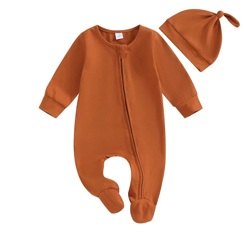 Autumn Newborn Infant Baby Boys Girls Footies Romper Playsuit Solid Cotton Long Sleeve Baby Zipper Jumpsuit Newborn Clothes