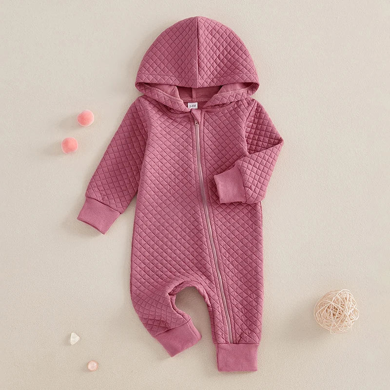 Newborn Baby Boys Girls Hooded Jumpsuits Fall Winter Casual Long Sleeve Zip Up Hoodies Rompers Toddlers Infants Pajamas