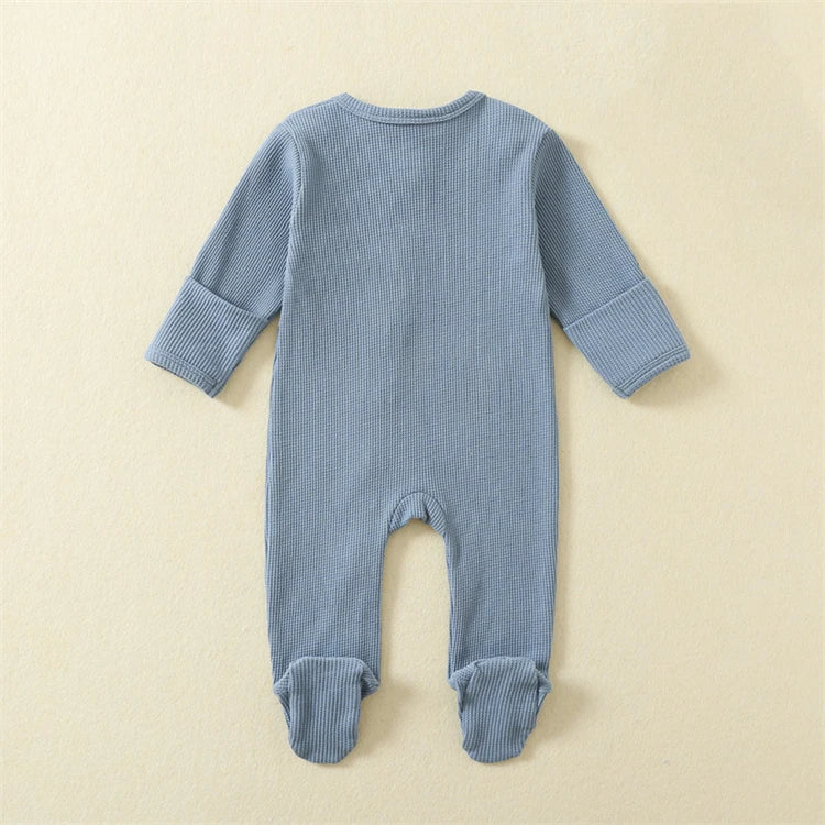 Organic Cotton Baby Rompers Waffle 100% Cotton Infant Boys Girls Jumpsuit Zipper Footed Solid Long-Sleeve Pajamas Sleepsuits