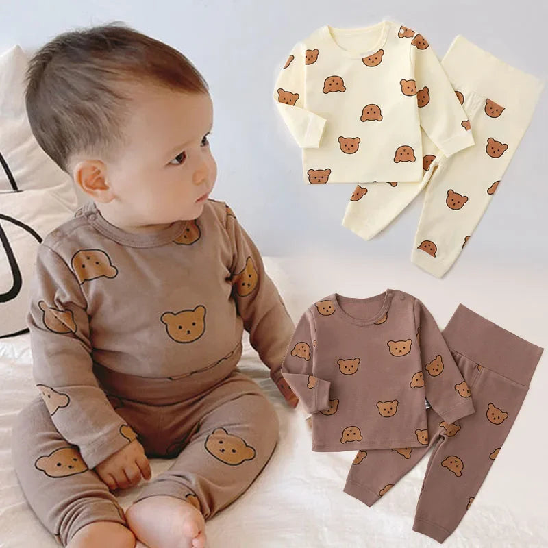 Newborn Clothes Set Kid Baby Boys Girls Long Sleeve Cotton Top and Pant Suit Pj Set Cute Sweet Sleepwear Pajamas Set 0-3T Outfit