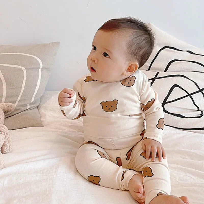 Newborn Clothes Set Kid Baby Boys Girls Long Sleeve Cotton Top and Pant Suit Pj Set Cute Sweet Sleepwear Pajamas Set 0-3T Outfit