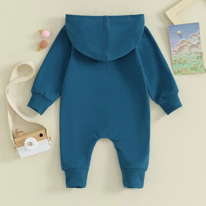 RUEWEY Baby Girl Boy Clothes Newborn Spring Autumn Hooded Romper Solid Color Zipper Jumpsuit for Kids Baby Items Clothing