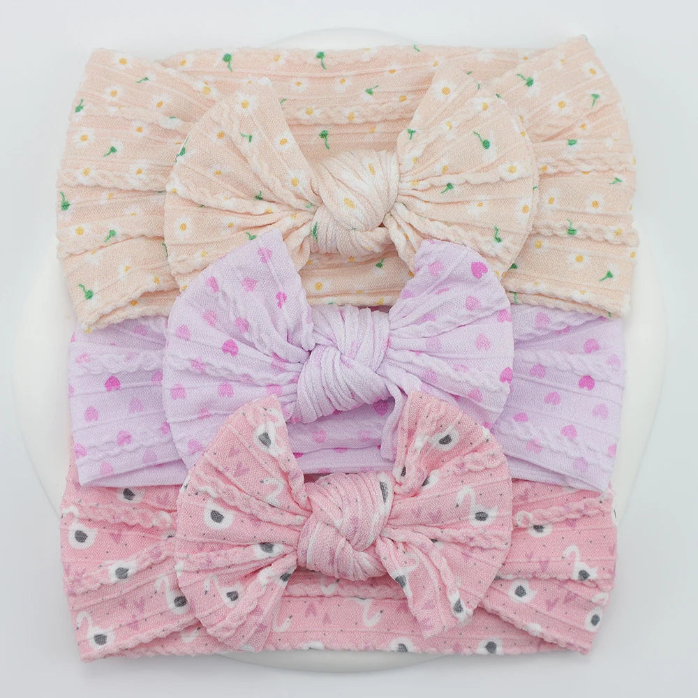 3Pcs Knit Bows Baby Headbands Lot Newborn Baby Girl Headband Set Elastic Nylon Children Turban Kids infant Baby Hair Accessories