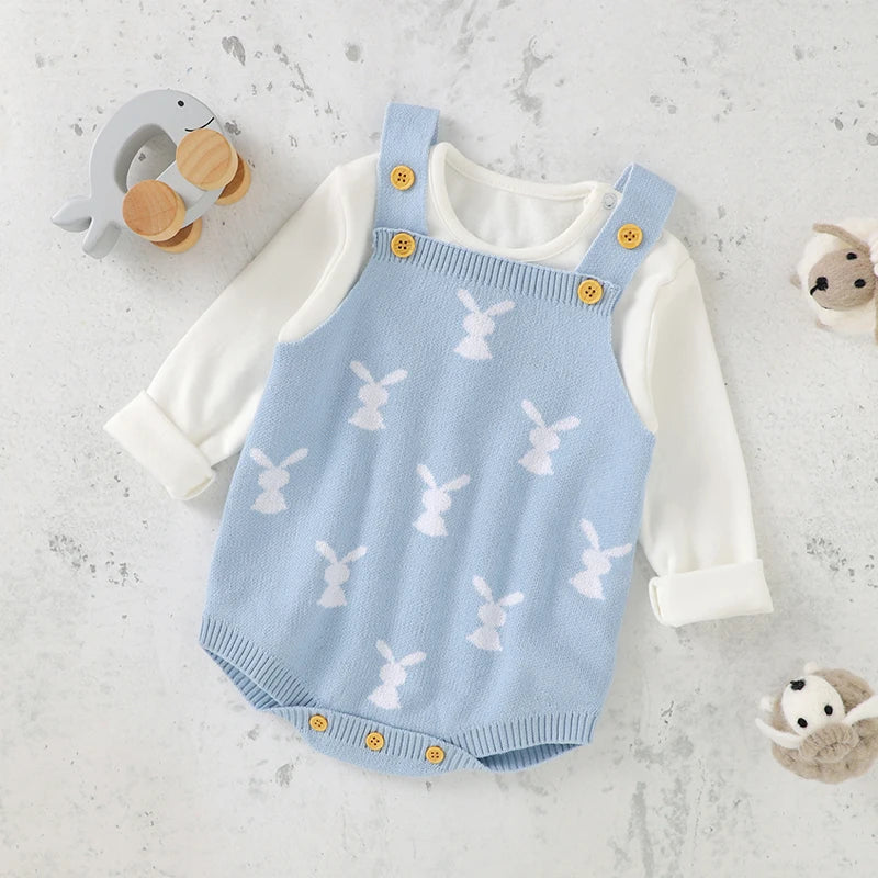 Baby Bodysuits Cotton Knitted Toddler Kid Sling Clothes 0-18M Overalls Cute Rabbits Infant Boy Girl Jumpsuit Sleeveless Newborns