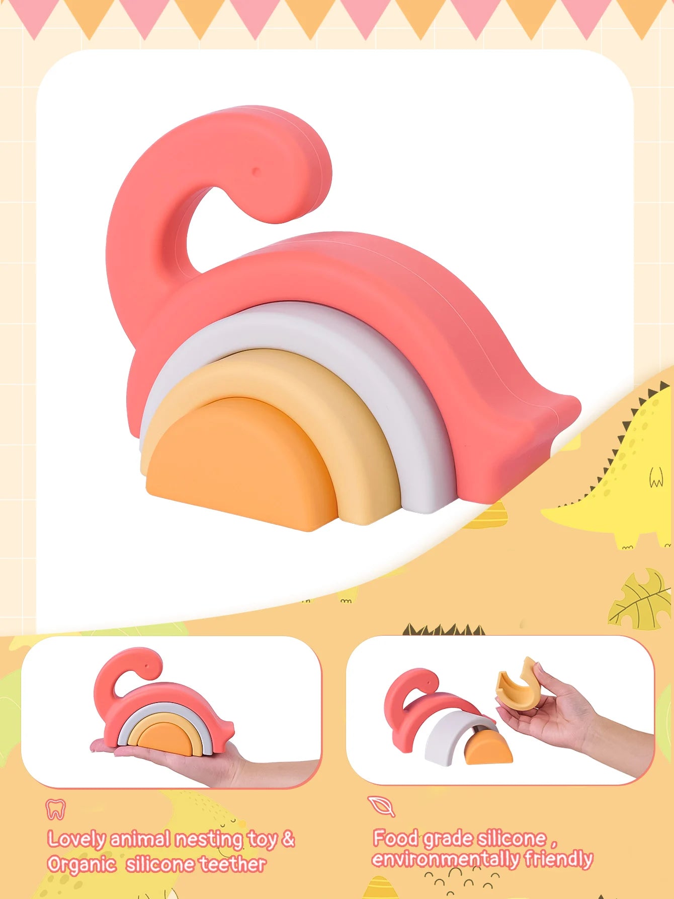 Soft Silicone Building Blocks for Toddler, Stacking Toys, Dinosaur Shape, Baby Educational Montessori Toy