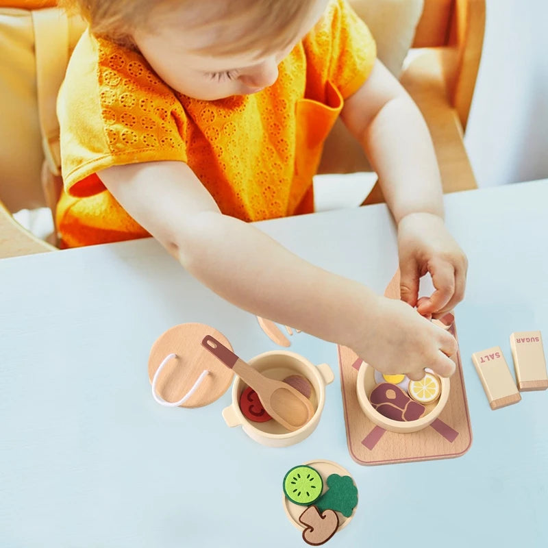 Wooden Children Montessori Toy Teapot Teacup Simulation Kitchen Utensil  BPA Free Silicone Kid Education Pretend Play Toy Gift