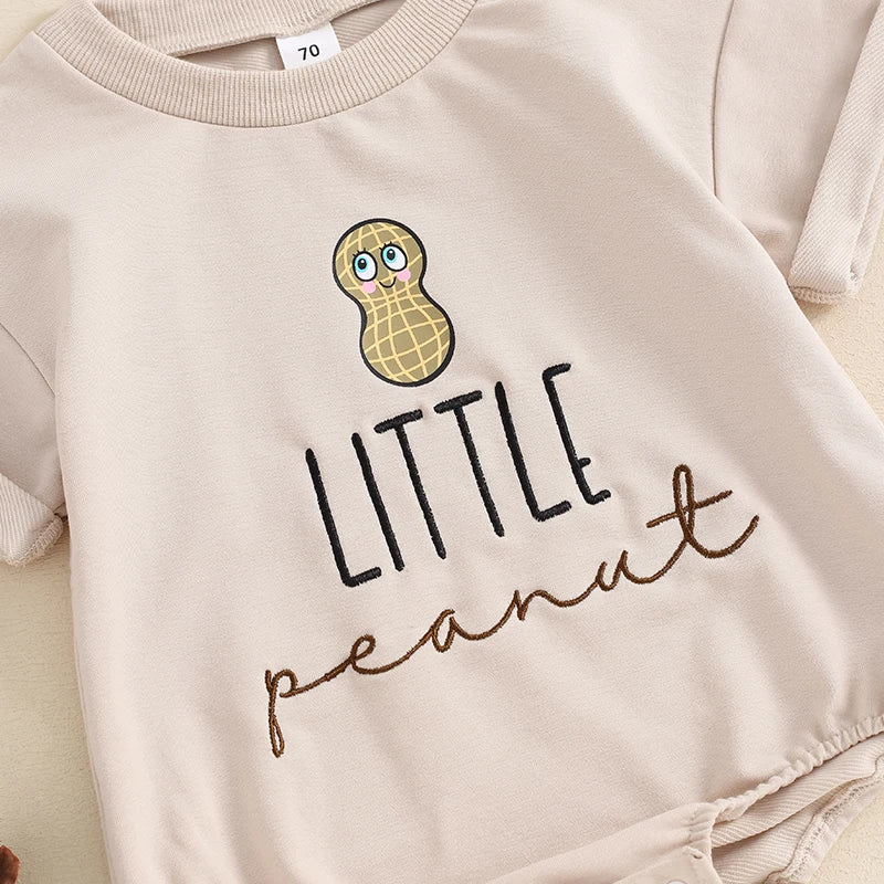 Citgeett Summer Infant Baby Boys Girls Bodysuit Letter Cartoon Peanut Pattern Short Sleeve Jumpsuits Casual Clothes