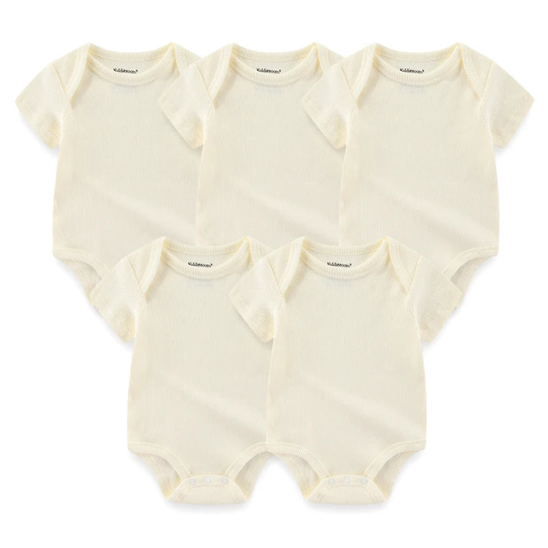 Solid Color 5Pieces Unisex Ribbed Cotton Newborn Baby Girl Clothes Set Short Sleeve Bodysuits Baby Boy Clothes Summer