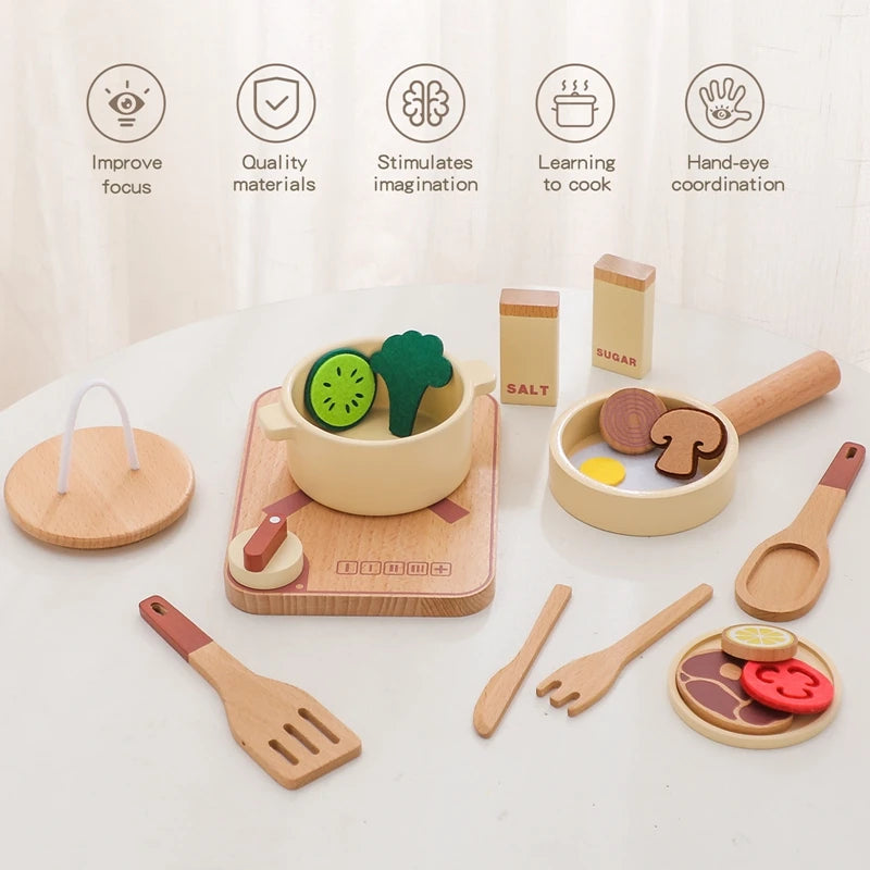 Wooden Children Montessori Toy Teapot Teacup Simulation Kitchen Utensil  BPA Free Silicone Kid Education Pretend Play Toy Gift