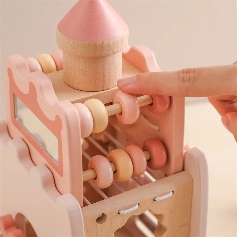 Baby Montessori Toy Wooden Five-in-one Mushroom Castle Stacking Puzzle Toy Kid Houses Blocks Early Childhood Education Game Gift