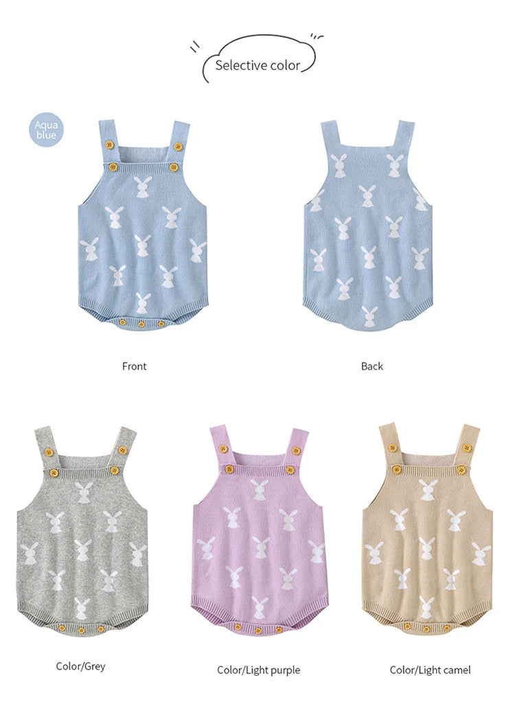 Baby Bodysuits Cotton Knitted Toddler Kid Sling Clothes 0-18M Overalls Cute Rabbits Infant Boy Girl Jumpsuit Sleeveless Newborns