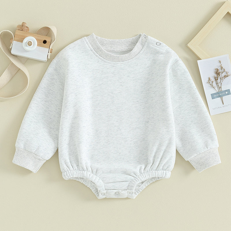 Lioraitiin 0-18M Newborn Baby Boy Girl Outfits Fleece Solid Color Bubble Bodysuit Sweatshirt Long Sleeve Warm Clothes