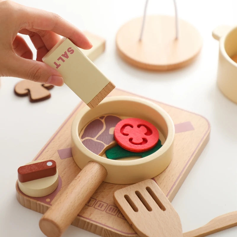 Wooden Children Montessori Toy Teapot Teacup Simulation Kitchen Utensil  BPA Free Silicone Kid Education Pretend Play Toy Gift