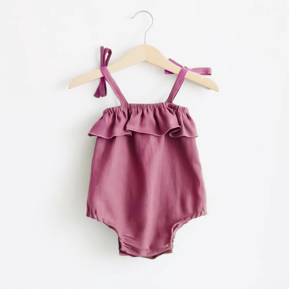 Summer Newborn Infant Baby Girls Solid Cotton Ruffles Slip Strap Rompers Onepiece Jumpsuit